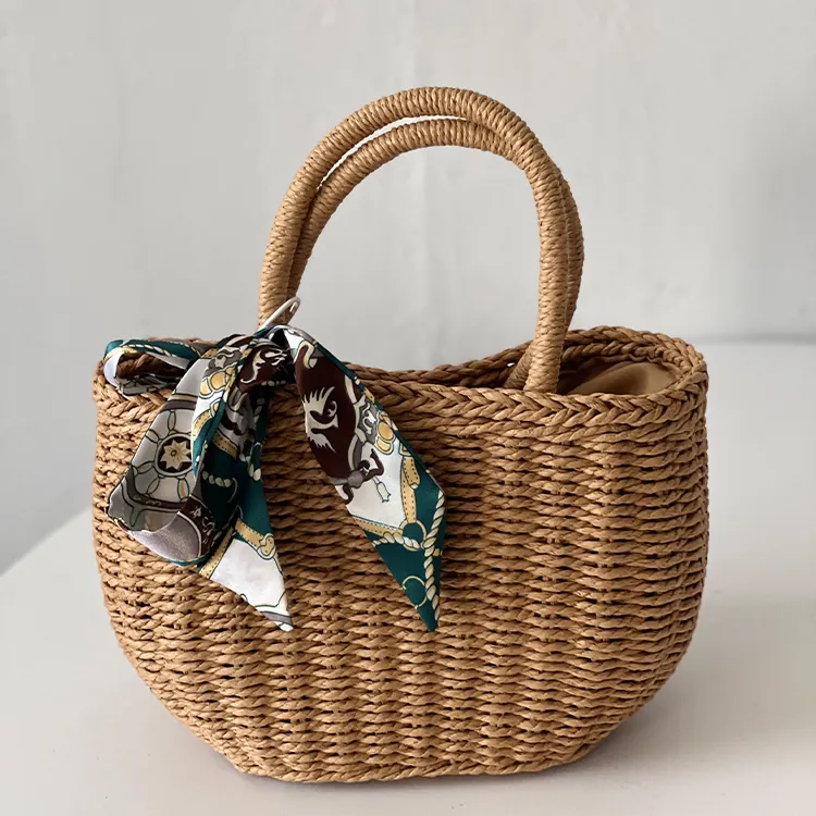 High Quality Low Price Straw Clutch Tote Paper Yarn Bag Large Capacity Portable Durable Using Shopping Handbags