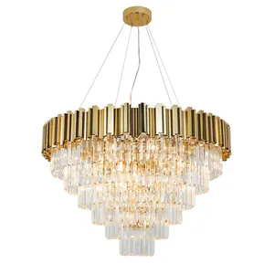Meerosee Luxury Crystal Chandelier Gold Chandeliers Modern Contemporary Living Dining Room Hanging Ceiling Light Fixture MD85599
