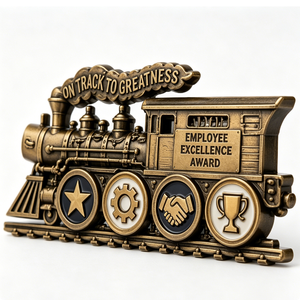 Trophée de l'Excellence des Employés, en laiton plaqué or, design train, artisanat en métal moulé 3D, cadeau d'affaires - Product Image 3