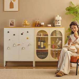 Aparador Negro Minimalista de Gran Capacidad, Mueble de Almacenamiento de Acero, Versátil para Comedor, Sala de Estar, Estilo Rústico, con Exhibición Magnética - Product Image 1