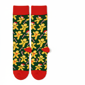 Colorful Christmas Themed Sock Breathable Gingerbread Man <b>Candy</b> <b>Cane</b> Design Bows Pattern One Size Fits All for Winter Season - Product Image 2