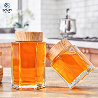 Stoples Kaca Bentuk Heksagonal dengan Tutup Rose Gold, Wadah Kaca Transparan, Berbagai Kapasitas untuk Penyimpanan Madu, Selai, dan Selai Kental