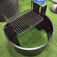 Grand foyer de camping en acier noir émaillé pour l'extérieur, anneau de feu de camp avec grille de cuisson BBQ