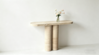 Table console moderne en pierre de travertin, étroite, pour entrée, tailles personnalisées, salon, chambre, école, hôtel, villa, écologique, durable