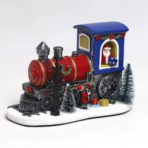 멋진 Led 빛나는 수지 장난감 기차 입상 테이블 장식 Led 조명 전통적인 크리스마스 도매 작은 상점