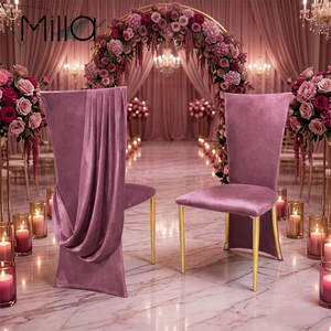 Nuovo Design 2026: Coprisedile e Coprischienale in Velluto con Volant Drappeggiato 240gsm <span class=keywords><strong>per</strong></span> Decorazioni di Matrimoni ed Eventi - Product Image 2