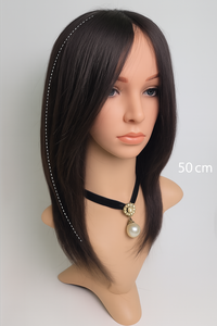 12 Inch Long Straight Human Hair Wig Clip In Natural Black <b>Brown</b> Lightweight Versatile Chemo Cap By WIGTS Premium - Product Image 3