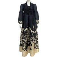 Robe longue vintage imprimée en organza deux pièces 2026 avec col en V, manches lanternes à perles et robe de banquet ample FK287