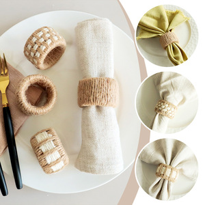 Hot Jute &amp; Linen Grass <strong>Napkin</strong> <strong>Rings</strong> - Eco-Friendly Durable Boho Farmhouse Rustic Table Decor for Party Wedding Factory Wholesale - Product Image 1