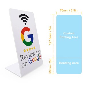 บัตรรีวิว NFC สำหรับร้านอาหาร Google รุ่น NTAG 215 พลาสติกสีขาว ขนาด 76 มม. x 127.5 มม. พื้นที่พิมพ์แบบกำหนดเอง พร้อมขาตั้งแบบโค้งงอได้ - Product Image 1