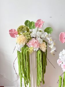 Hot Bán Sừng Hình Dạng Đám Cưới Tổ Chức Sự Kiện Phông nền Màu Xanh Lá Cây Lá Hồng Hoa Lan Với Trắng Nhân Tạo Hoa Sắp Xếp Hoa Vòm Đạo Cụ - Product Image 6