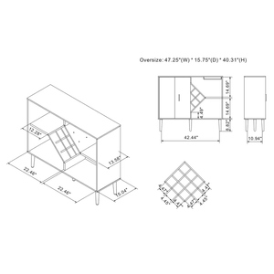 Sunrise Gabinete de barra de 47,25 ''con puertas de gabinete plegables, gabinete de barra de café con estante de vino central en forma de diamante, gabinete de aparador - Product Image 2