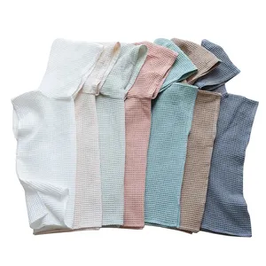 Organic cotton waffle hooded towel baby hooded towel knitted custom Kids Waffle Beach Towel Poncho sustainable baby waffle robes