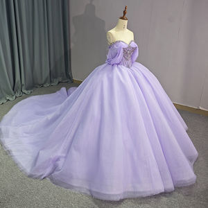 Jancember DY1223 Vestidos de noche de princesa lila con hombros descubiertos para 16 niñas - Product Image 3