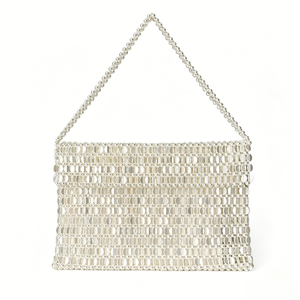 Bolso <span class=keywords><strong>de</strong></span> Moda Brillante con Cuentas Acrílicas Planas en Forma <span class=keywords><strong>de</strong></span> Almendra, Tejido a Mano, Tipo Bandolera/Axilar con Tapa Abatible para Mujer - Product Image 1