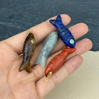 Accessoires de bricolage, pierre naturelle turquoise, lapis-lazuli, agate rouge, œil de tigre, pendentif en forme de poisson sculpté pour la fabrication de colliers de bijoux