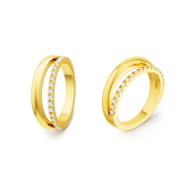 Ensemble de bagues à double couche, bande unie et bande en zircon, ton or, bagues empilables minimalistes pour femmes, bijoux de mode au quotidien