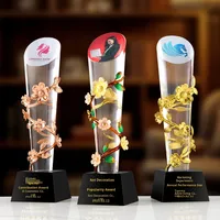 Nouveau trophée cylindrique créatif en cristal motif vigne, personnalisable avec photo, doré, argenté, bronze, pour concours, avec socle et gravure annuelle