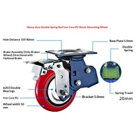 Roues à roulement à billes en polyuréthane à ressort robustes, amortissantes, avec noyau en fer, 4, 5, 6, 8 pouces