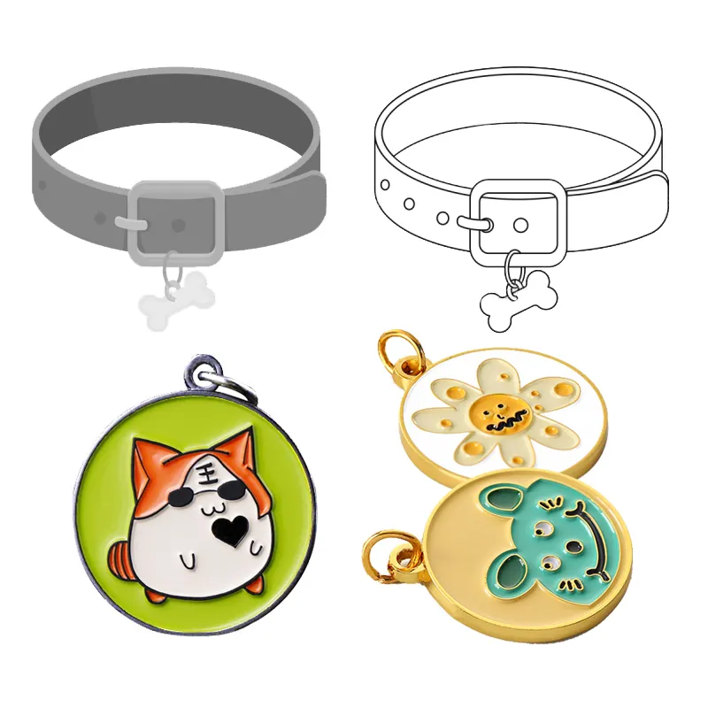 Collar con etiqueta de identificación para mascotas, colgante con código Qr, esmalte suave, epoxi, perro y gato