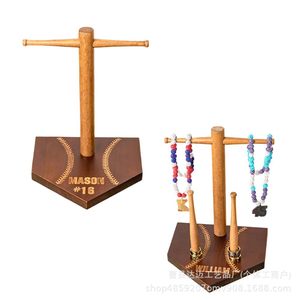 Wooden Champion <b>Ring</b> Stand Desktop Baseball Jewelry Display Rack With <b>Name</b> Engraving For Bracelet Necklace Storage - Product Image 5