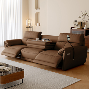 Sofá <span class=keywords><strong>Reclinable</strong></span> Eléctrico Marrón de <span class=keywords><strong>3</strong></span> <span class=keywords><strong>Plazas</strong></span>, Sofá de Cuero Moderno para Sala de Estar, Muebles de Ocio, Venta al por Mayor Directa de Fábrica - Product Image 1
