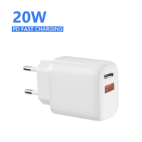 Chargeur mural ignifuge 20W PD USB Type-C 5V/3A à charge rapide avec prises EU/US/UK pour téléphone portable