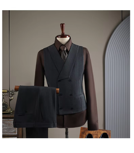 Completo Abito <span class=keywords><strong>da</strong></span> Uomo Doppiopetto a Righe 2 Pezzi (Blazer e Pantaloni) per <span class=keywords><strong>Cerimonia</strong></span> e Matrimonio - Nuovo Arrivo 2026 - Product Image 6