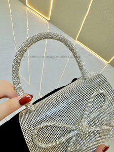 New Cross-border European American Vintage Fashion Full Bow Chain Small <b>Square</b> Cover Dinner Rhinestone Polyester Handbag Tanjing - Product Image 3
