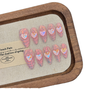 <span class=keywords><strong>Uñas</strong></span> Postizas Hechas a Mano, Diseño <span class=keywords><strong>de</strong></span> <span class=keywords><strong>Uñas</strong></span> con Purpurina, Estilo Burbuja Aurora Rosa Ángel Y2K, para Chicas Modernas - Product Image 1