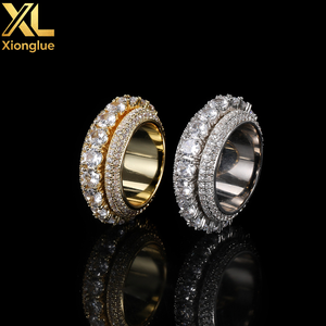 Wholesale Rose Gold Plated Brass Iced Out Hip Hop Wedding <b>Ring</b> for Men with Rotating <b>CZ</b> Stones Cuban Style - Product Image 6