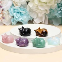 Ornement sculpté chat endormi en cristal naturel 25MM, artisanat en pierre précieuse, décoration de bureau, décoration intérieure, cadeau de festival, souvenir