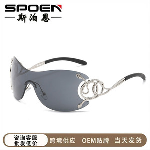 Rimless Shield <b>Sunglasses</b> <b>Gradient</b> Blue UV400 Women Y2K Fashion Sun Protection Adult - Product Image 2