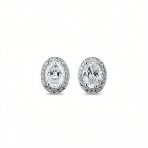 Boucles d'oreilles en or blanc E1338 avec diamants de taille ovale, couleur D, certifiées GIA, bijoux de mariage classiques pour femmes - Product Image 1