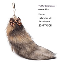Nouveauté 2026 : Porte-clés en véritable fourrure de renard de 40 cm avec nœud léopard, clochette et fermoir doré – Breloque de sac en fourrure moelleuse