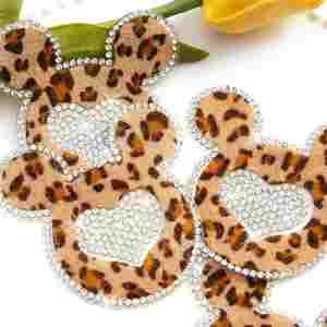 แผ่นปะรูปหัวหนูลายเสือดาวน่ารัก ประดับด้วยเพชรเทียม รีดติดได้ สำหรับตกแต่งรองเท้า กระเป๋า เสื้อผ้า หมวก - Product Image 2