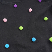 Pull pour filles, noir, avec pompons colorés, col rond, tricoté, motif arc-en-ciel, vêtements d'hiver pour enfants, vente en gros