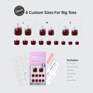 BTArtbox - Juego de Uñas Postizas para los Pies con Efecto Ojo de Gato, Cuadradas, Reutilizables, de Gel Suave, con Purpurina Roja, Hechas a Mano - Product Image 4