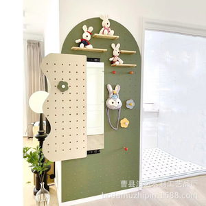 Wooden Pegboard Sliding <b>Mirror</b> Full Length Wall Mounted <b>Storage</b> Rack For Bedroom Decoration - Product Image 3
