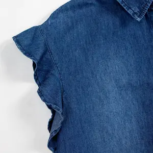 Camicia di Jeans Oversize in cotone 100% personalizzato top da donna elegante con bottone a manica corta a volant Maxi camicetta da lavoro in Jeans Jeans da donna