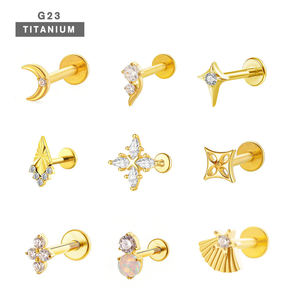 Piercing Labret en Titane ASTM F136 G23 à Filetage Interne avec Zircon Cubique Marquise pour Hélix, Tragus et Cartilage - Product Image 1