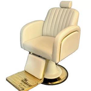 Fauteuil de barbier de luxe Syf Cream White, fauteuil de salon de coiffure inclinable avec garniture dorée - Product Image 5