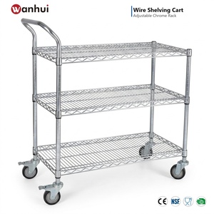 Heavy Load 3 Layers Adjustable Chrome Metal <b>Wire</b> Storage <b>Rack</b> Rolling <b>Wire</b> <b>Shelving</b> Trolley - Product Image 1