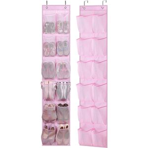 Over The Door Shoe Organizer 12 Mesh Pockets Hanging <b>Narrow</b> Closet Door Pink Kids Baby <b>Storage</b> Rack - Product Image 1