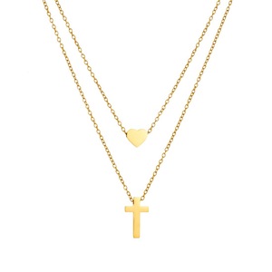 Heart <b>Cross</b> Stacked Pendant Clavicle <b>Chain</b> Gold Plated Stainless Steel Minimalist Fashion Necklace Daily Gift Jewelry - Product Image 5