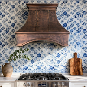 Handcrafted Architectural Copper <strong>Bell</strong> Shape Range Hood with Arched Base Antique Patina French Country European Revival Design - Product Image 5