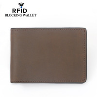 Pemegang kartu kredit saku depan kustom tipis ramping desain minimalis dompet kartu kulit asli penghalang RFID untuk pria