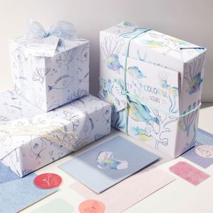 Wholesale Disposable Coated <b>Silicone</b> Virgin 80g Sea Theme Kraft Wrapping Paper Roll 43x300cm Custom Luxury Gift Packaging Tissue - Product Image 5