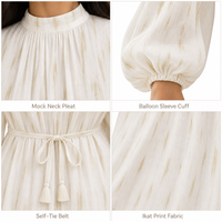 Robe longue plissée élégante pour femme à manches lanternes, coupe trapèze fluide, style décontracté chic
