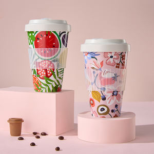 Tasses de voyage écologiques RPET 400ml Tasse à café en plastique <span class=keywords><strong>réutilisable</strong></span> écologique avec couvercle et manchon - Product Image 4